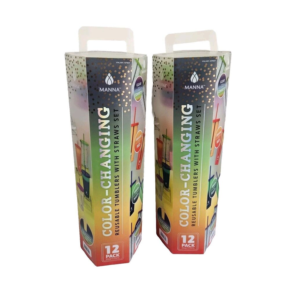 Manna Color-Changing Reusable On The Go Cups 12 Each 24 Total Tumbler Cup & Lids